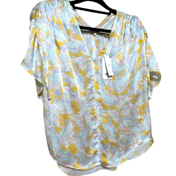 🅽🅴🆆 Vince Lotus Ruched Dolman Sleeve Silk Floral Short-Sleeve Blouse, M - Picture 10 of 17